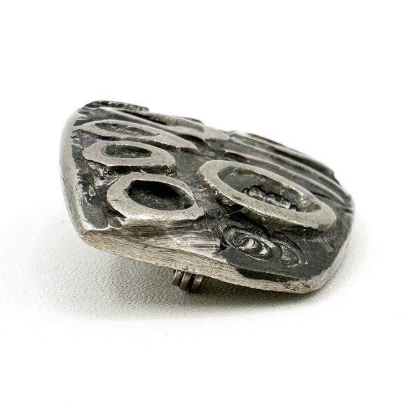 Brutalist Egg-Shape Pewter Brooch | Antique Sterling Silver Celtic Shield Brooch - Picture 8 of 13